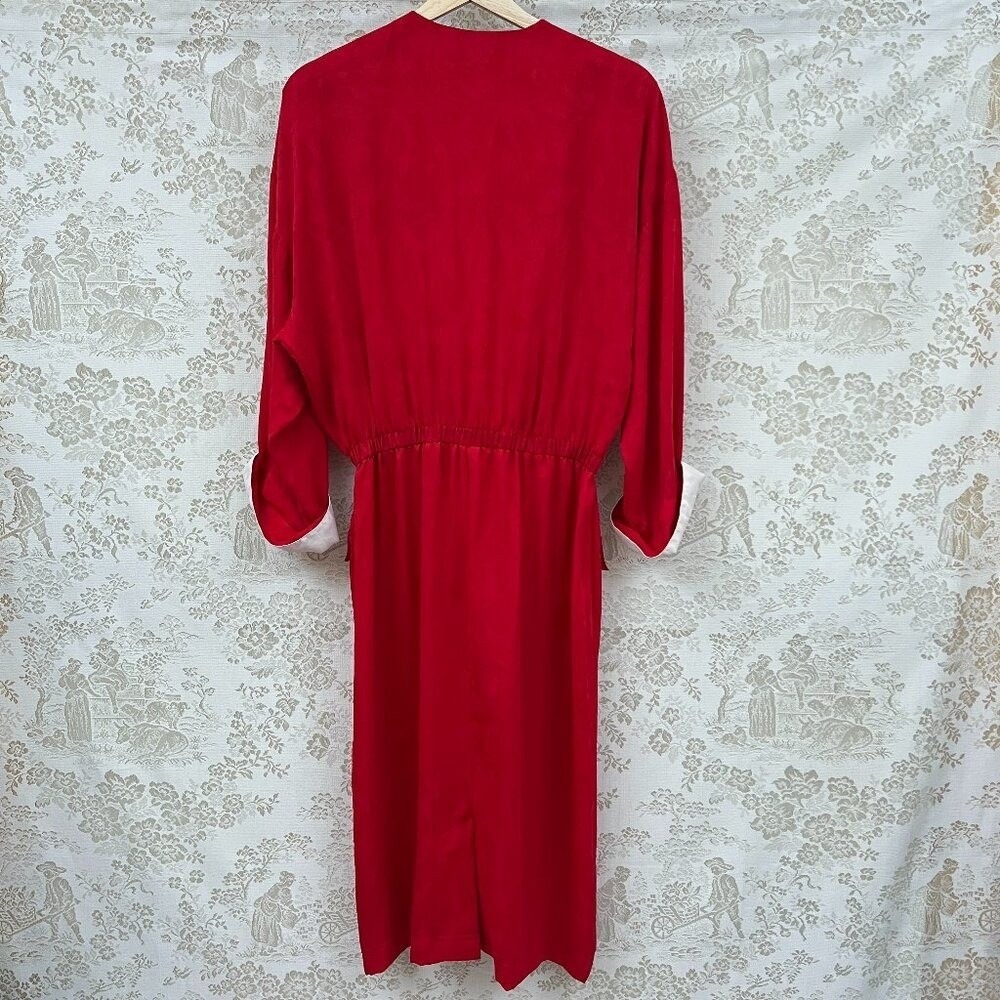 Leslie Fay Vtg Dress Holiday Red Midi Gold Preppy Button Old Money 14 Gma Santa - Picture 3 of 11